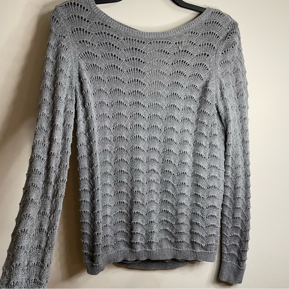 Grey Women's Large Loft by Ann Taylor Cut-Out Back Sweater Shimmer Sparkly - Picture 1 of 3